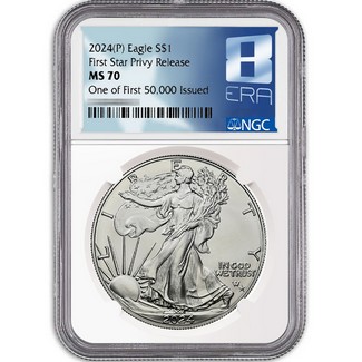 2024 (P) Silver Eagle First Star Privy Release NGC MS70 One of First 50,000 Issued 8th Era Label