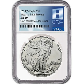 2024 (P) Silver Eagle First Star Privy Release NGC MS69 One of First 50,000 Issued 8th Era Label