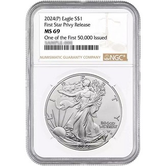 2024 (P) Silver Eagle First Star Privy Release NGC MS69 One of First 50,000 Issued Brown Label