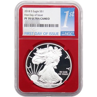 2018 S Proof Silver Eagle NGC PF70 UC FDI Red Core 1st Label