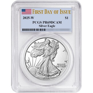 2025 W Proof Silver Eagle PCGS PR69 DCAM FDI Flag Label