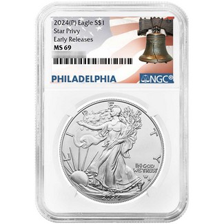 2024 (P) Silver Eagle First Star Privy Release NGC MS69 ER Liberty Bell Label