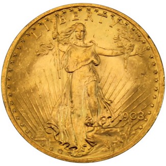 1908 $20 Gold St. Gaudens Brilliant Uncirculated (No Motto)