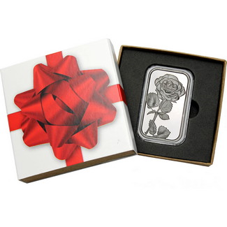 Rose 1oz .999 Fine Silver Bar in Gift Box