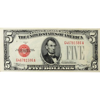 1928 Series $5 United States Note Red Seal CU Condition
