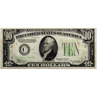 1934 $10 Green Seal Federal Reserve Note Blowout