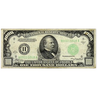 1934 Series $1000  Federal Reserve Note Circulated