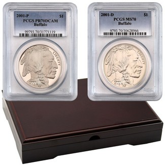 2001 Buffalo Silver Dollar PCGS Perfect Pair