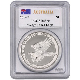 2014 P $1 Silver BU Australian Wedge Tailed Eagle PCGS MS70 Mercanti Signed