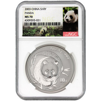 2003 China $10Y Panda NGC MS70 New Panda Label