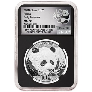 2018 Silver China Panda NGC MS70 ER Black Core 35th Ann. Label