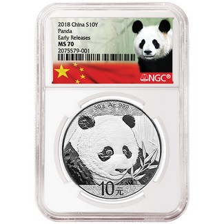 2018 Silver China Panda NGC MS70 Early Releases White Core Panda Label