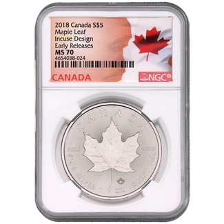2018 Canada $5 Silver Maple Leaf Incuse Design NGC MS70 FR