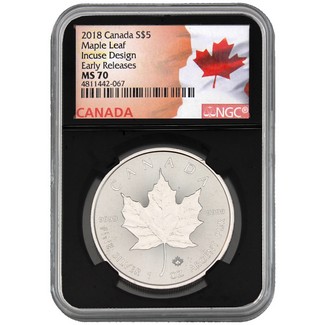 2018 Canada $5 Silver Maple Leaf Incuse Design NGC MS70 ER Black Core