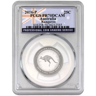 2016 P 25c Australia Silver Kangaroo 1/4oz PCGS PR70 DCAM Flag Label