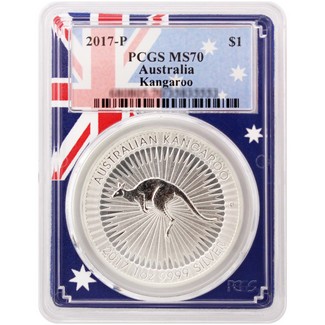 2017Australia 1oz Silver Kangaroo PCGS MS70 Flag Frame