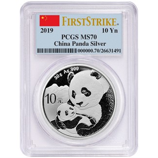 2019 Silver China Panda PCGS MS70 First Strike Flag Label