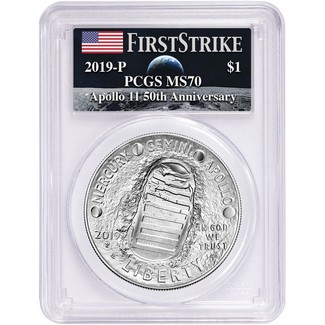 2019 P 50th Anniversary Apollo 11 Uncirculated Silver Dollar PCGS MS70 FDI Flag-Moon Label