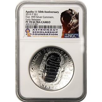 2019 P 50th Anniversary Apollo 11 Proof Silver Dollar NGC PF70 Ultra Cameo Early Releases ASF Label