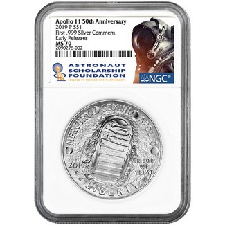 2019 P 50th Anniversary Apollo 11 UNC Silver Dollar NGC MS70 Early Releases ASF Label