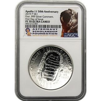 2019 P 50th Anniversary Apollo 11 Proof Silver Dollar NGC PF70 Ultra Cameo First Day Issue ASF Label