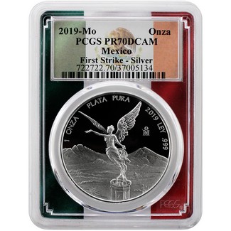2019 Mexico Onza Libertad Silver 1 oz PCGS PR70 DCAM First Strike Flag Picture Frame