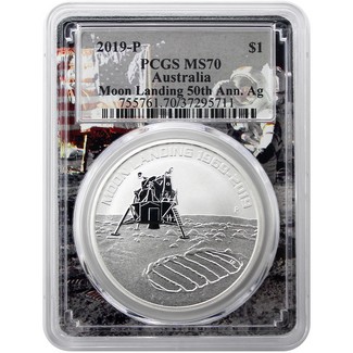 2019P Australian Anniversary of the Moon Landing Silver 1 oz Coin PCGS MS70 Space Picture Frame