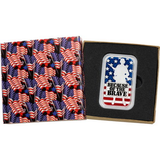 Because of the Brave-American Soldier 1 oz.999 Silver Bar Hand-Enameled in Gift Box