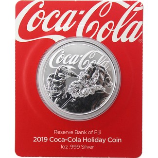 2019 Fiji Coca-Cola Santa Claus Silver 1 oz Holiday Coin in OGP