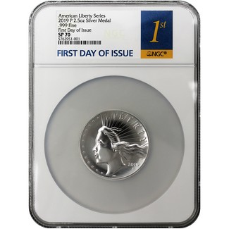 2019 P 2.5 oz American Liberty High Relief Silver Medal NGC SP70 First Day Issue 1st Label