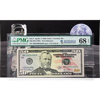 B.E.P Apollo 11 50th  Ann Currency Set $50 2013 FRN PMG 68 Superb Gem Unc FR ASF Label