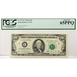 Series 1990 $100 Federal Reserve Note PCGS 65 Premium Paper Quality