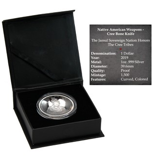 2019 $1 Cree Bone Knife 1oz Silver Proof Curved Coin in OGP