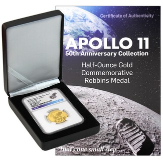 2019 Apollo 11 50th Ann. Robbins Medal Restrike 1/2oz Gold Matte Proof NGC PF70 FDI
