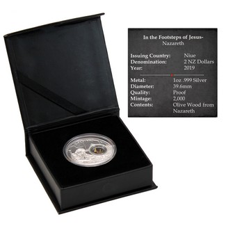 2019 Footsteps of Jesus - 1oz Silver Proof Coin with Olive Wood from Nazareth