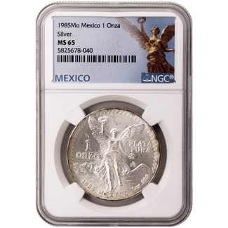 1985 Mexico 1 Onza Silver Libertad NGC MS65 Mexico Label