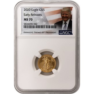 2020 $5 1/10oz Gold Eagle NGC MS70 Early Releases Trump Label