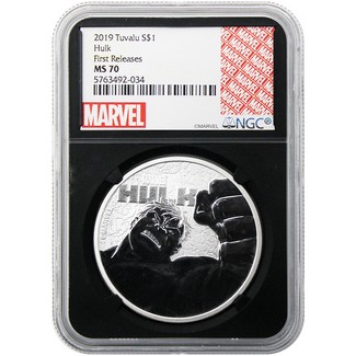 2019 Tuvalu $1 Marvel's Hulk NGC MS70 First Releases Black Core