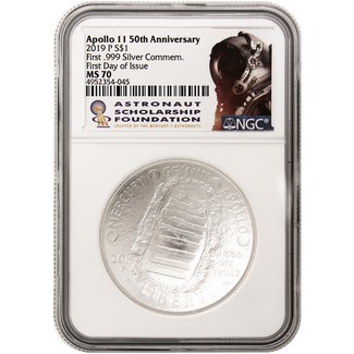 2019 P 50th Anniversary Apollo 11 UNC Silver Dollar NGC MS70 First Day Issue ASF Label