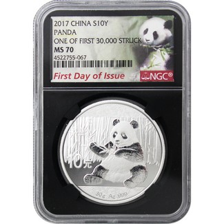 2017 Silver Panda NGC MS70 First Day Issue One of the First 30,000 Struck Black Core