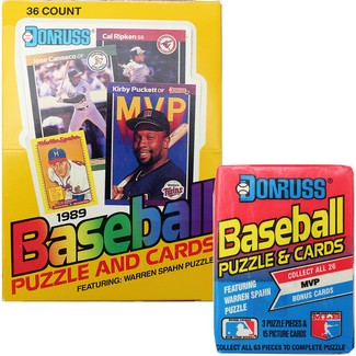 1989 Donruss Wax Box of 36 packs (15 cards & 3 puzzle pieces per pack)