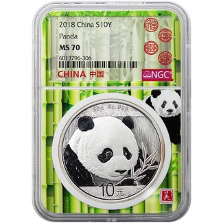 2018 Silver China Panda NGC MS70 Bamboo/ Panda Core