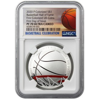 2020 P $1 Colorized Silver Basketball HOF NGC PF70 UC FDI Basketball Celebration Label