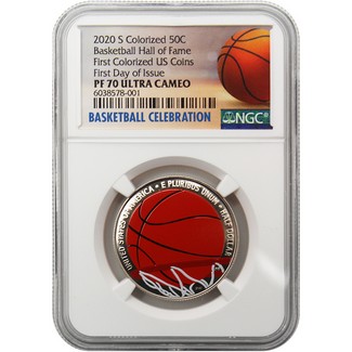 2020 S Colorized Clad Half Dollar Basketball HOF NGC PF70 UC FDI Basketball Celebration Label
