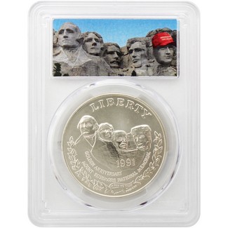 1991 P Mount Rushmore UNC Commem Silver Dollar PCGS MS69 Trump Mount Rushmore Label