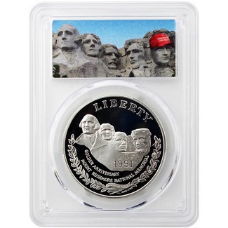1991 S Mount Rushmore Proof Commem Silver Dollar PCGS PR69 DCAM Trump Mount Rushmore Label