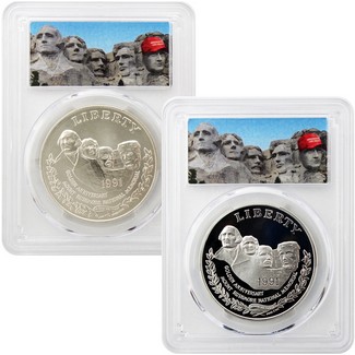 Trump Mount Rushmore Silver Dollar Pair PCGS 69