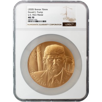(2020) US Mint Bronze 3 Inch Medal Donald J. Trump NGC MS70 Brown Label