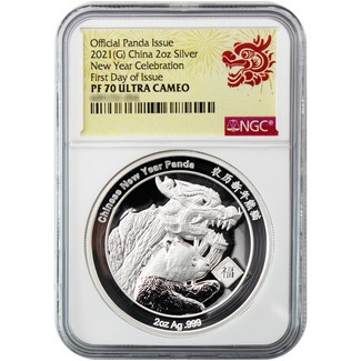 2021 2 oz Silver Chinese New Year Celebration Panda NGC PF70 Ultra Cameo First Day Issue