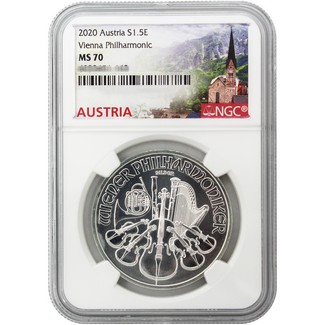 2020 €1.5 Silver Austria Philharmonic NGC MS70 Austria Label